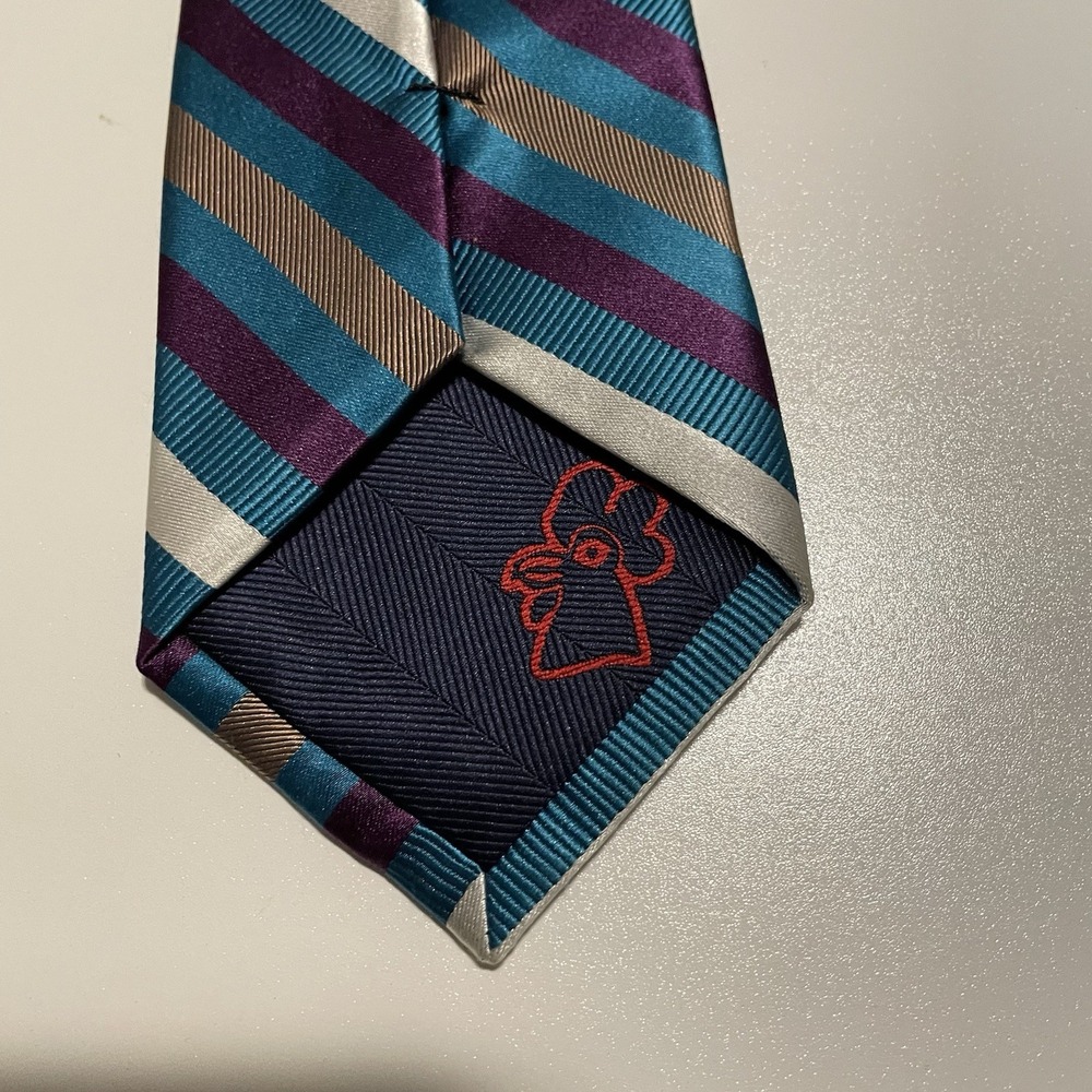 NWT Rooster Men's Striped Tie Blue, Purple,White, Tan - Picture 5 of 8